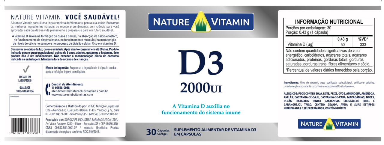 Vitamina D3 2000ui - 30 Cáps Softgel - Nature Vitamin (SCP)