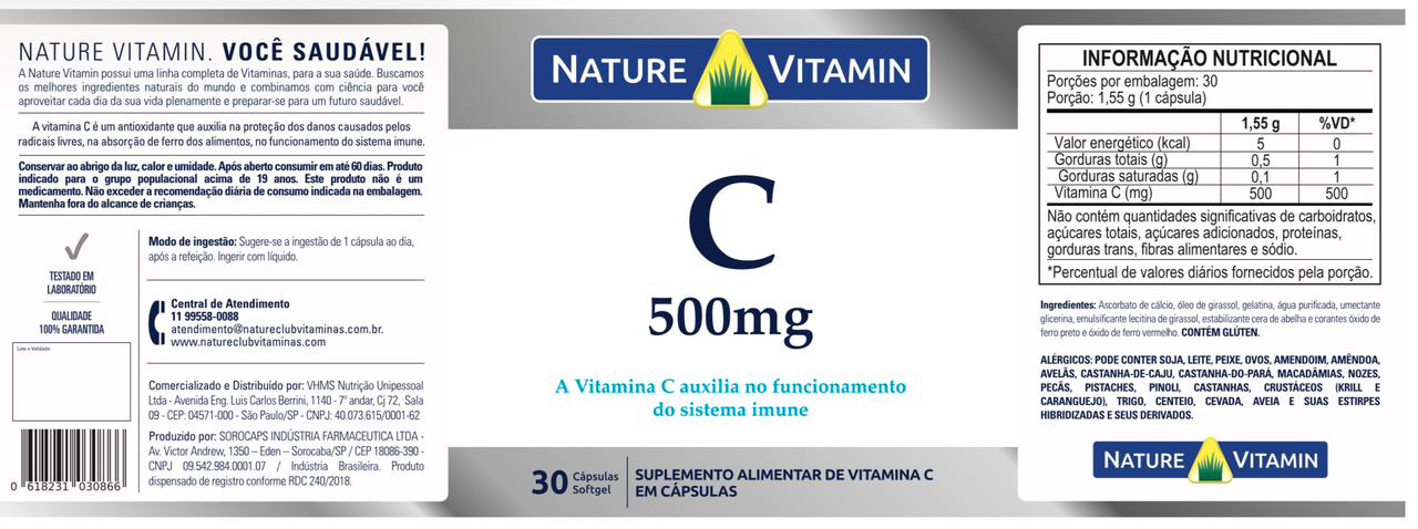 Vitamina C 500 - 30 Cáps Softgel - Nature Vitamin (SCP)